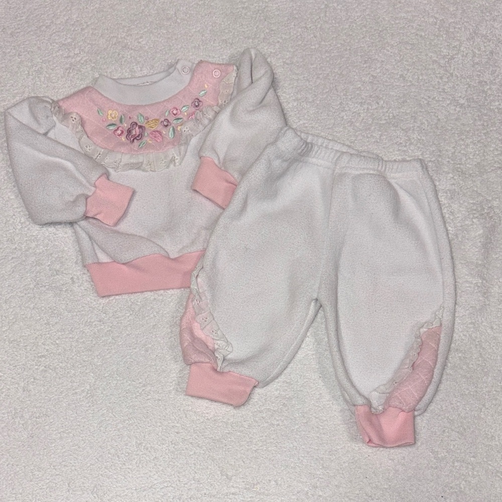 Paradise park Pink White Kids Matching Set flowers hearts 0/6m